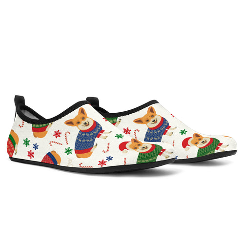 Corgi Christmas Pattern Aqua Shoes