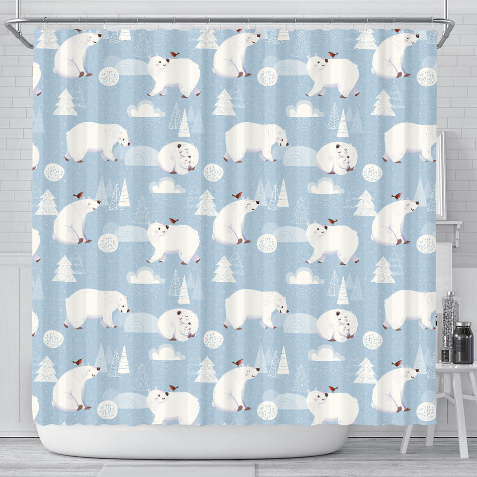Cute Polar Bears Christmas Decoration Pattern Shower Curtain Fulfilled In US
