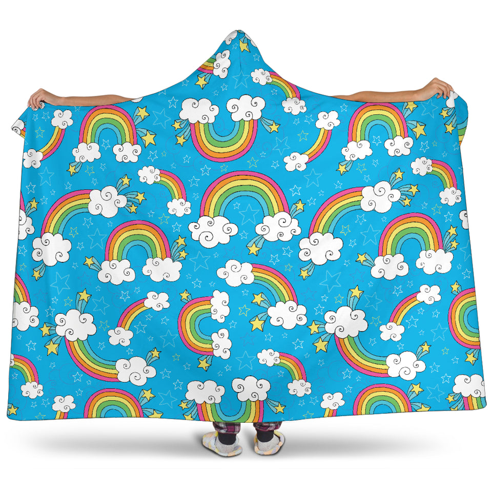 Rainbows Sky Clouds Pattern Hooded Blanket