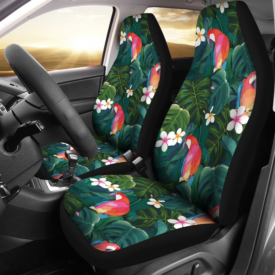 Parrot Palm Tree Leaves Flower Hibiscus Pattern  Universal Fit Car Seat Covers
