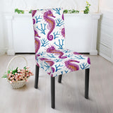 Purple Seahorse Blue Coral Pattern Dining Chair Slipcover