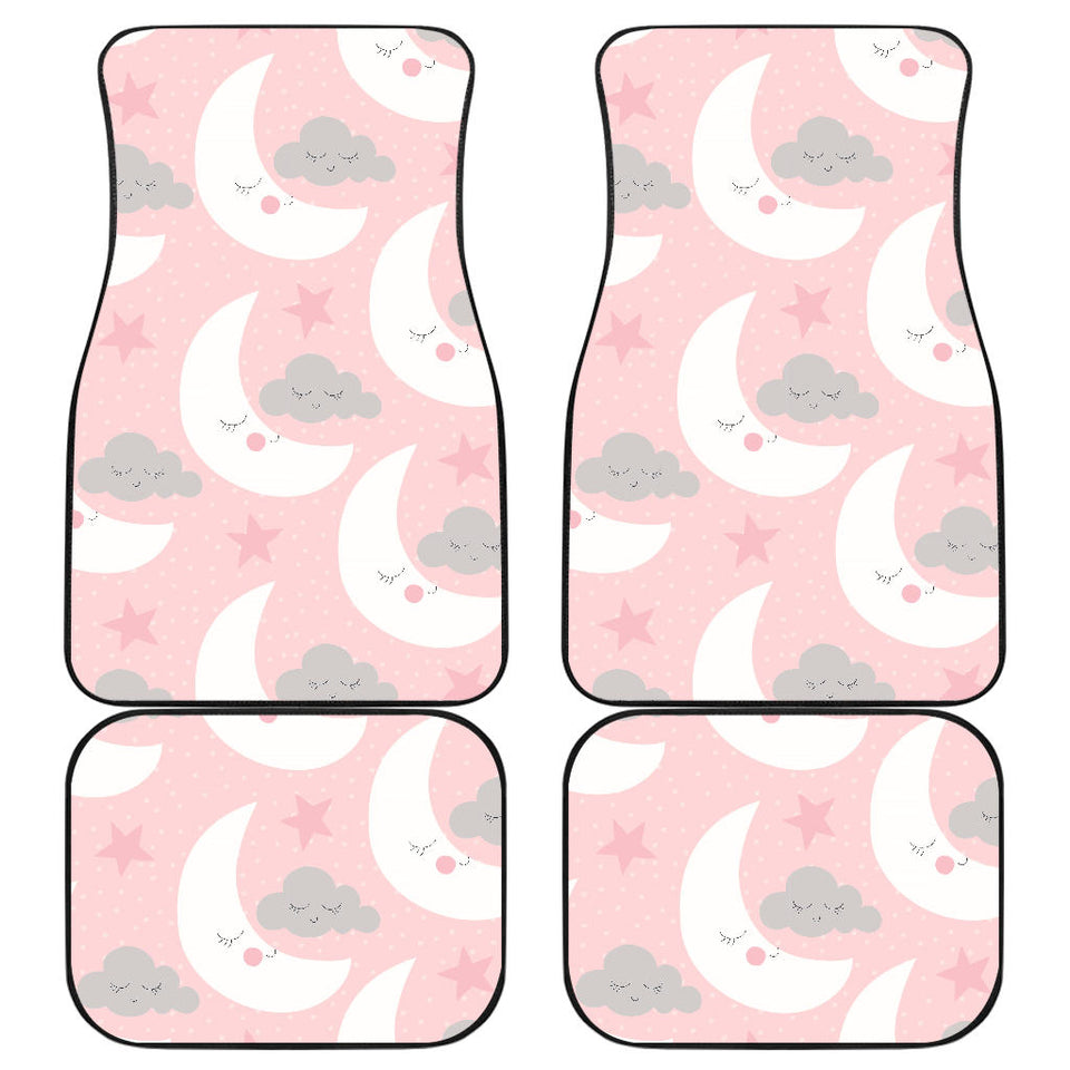 Cute Moon Cloud Star Pattern Pink Dot Background Front And Back Car Mats