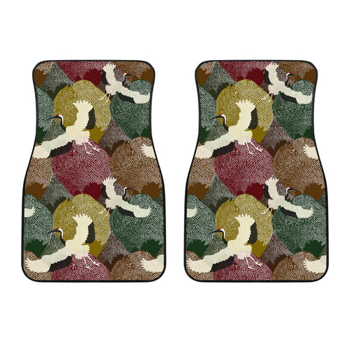 Japanese Cranes Flying Forest Dot Pattern Front Car Mats
