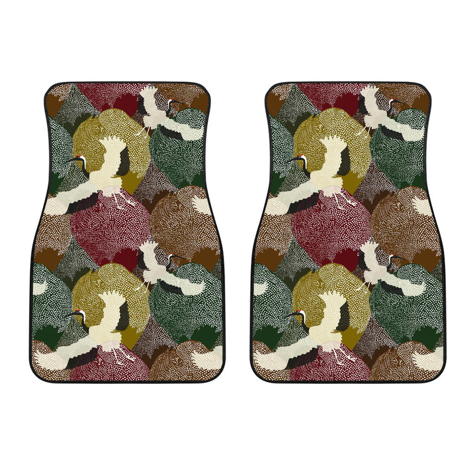 Japanese Cranes Flying Forest Dot Pattern Front Car Mats
