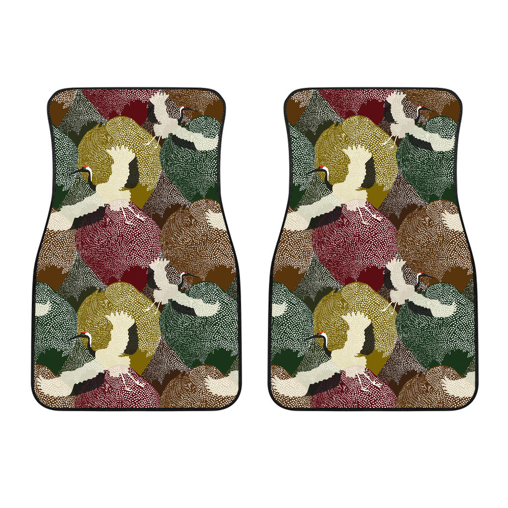Japanese Cranes Flying Forest Dot Pattern Front Car Mats