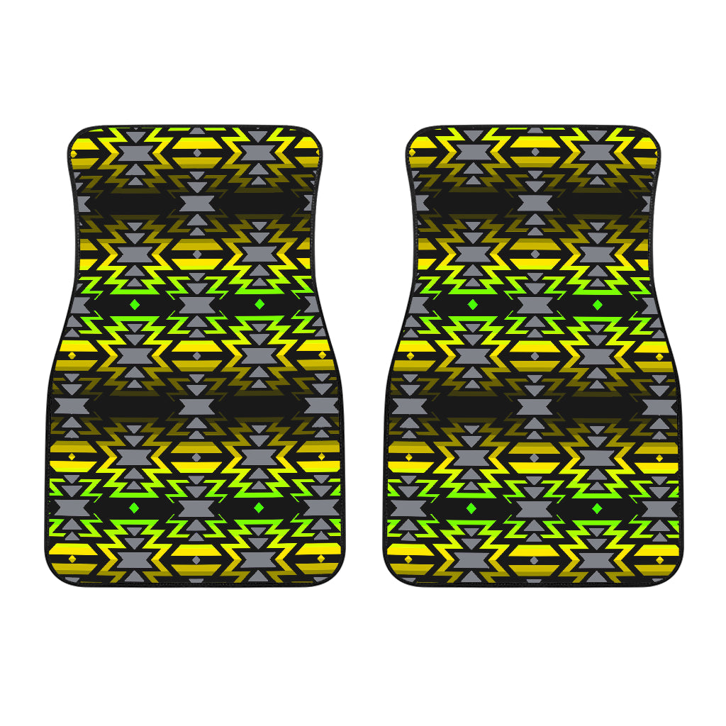 Black Fire Green And Yellow Front Car Mats (Set Of 2)