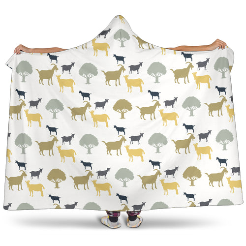 Silhouettes Of Goat And Tree Pattern Hooded Blanket