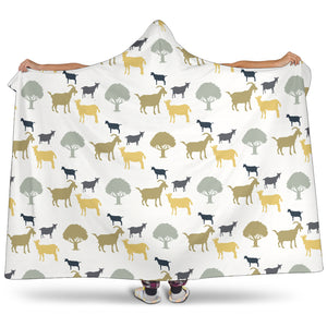 Silhouettes Of Goat And Tree Pattern Hooded Blanket