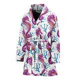 Purple Seahorse Blue Coral Pattern Women'S Bathrobe
