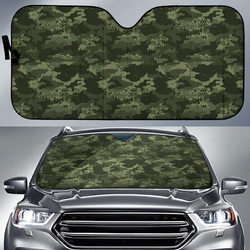 Digital Green Camo Camouflage Pattern Car Sun Shade
