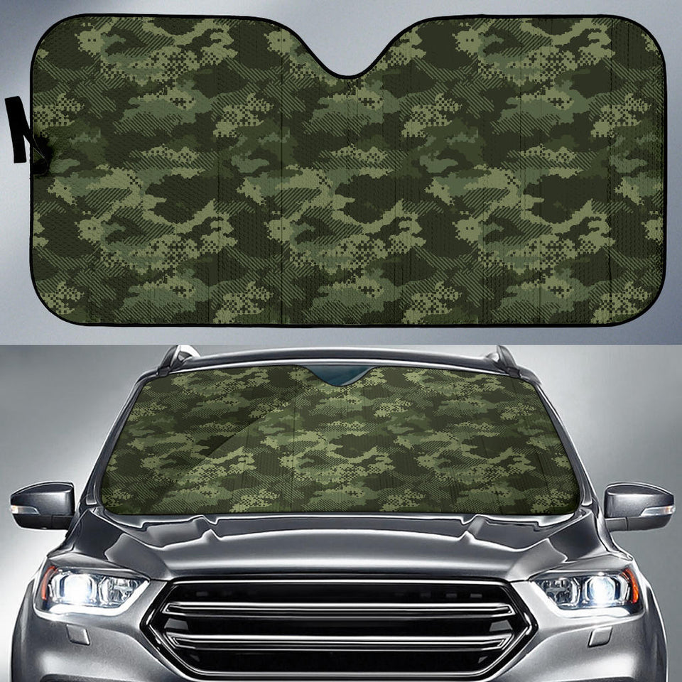 Digital Green Camo Camouflage Pattern Car Sun Shade