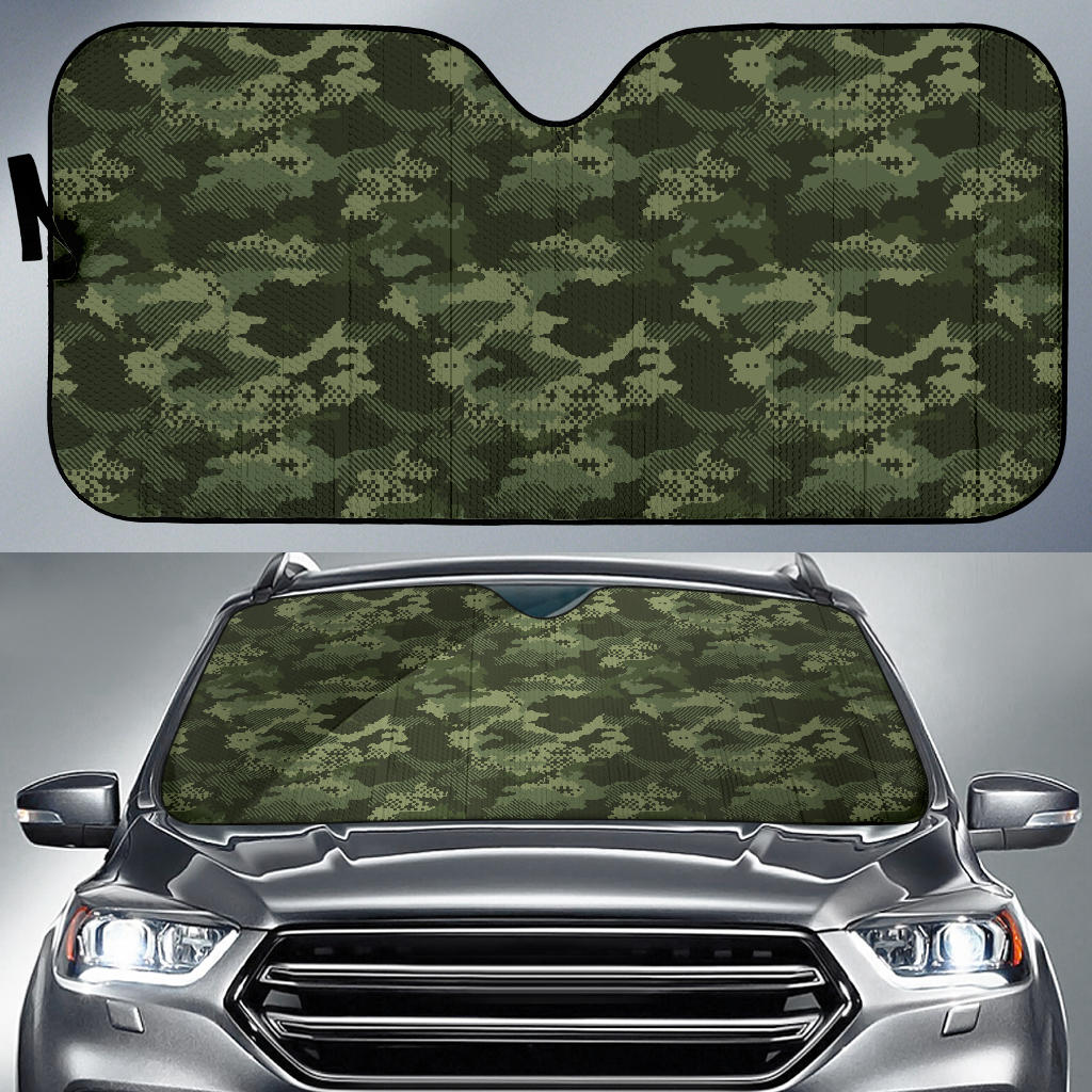 Digital Green Camo Camouflage Pattern Car Sun Shade