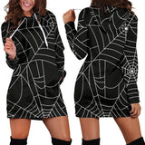 Spider Web Pattern Black Background White Cobweb Women'S Hoodie Dress