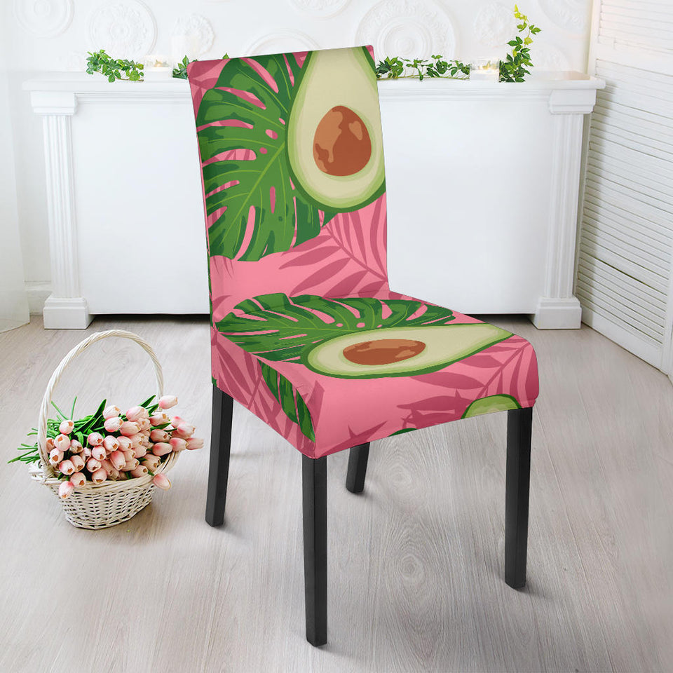 Avocado Slices Leaves Pink Back Ground Dining Chair Slipcover
