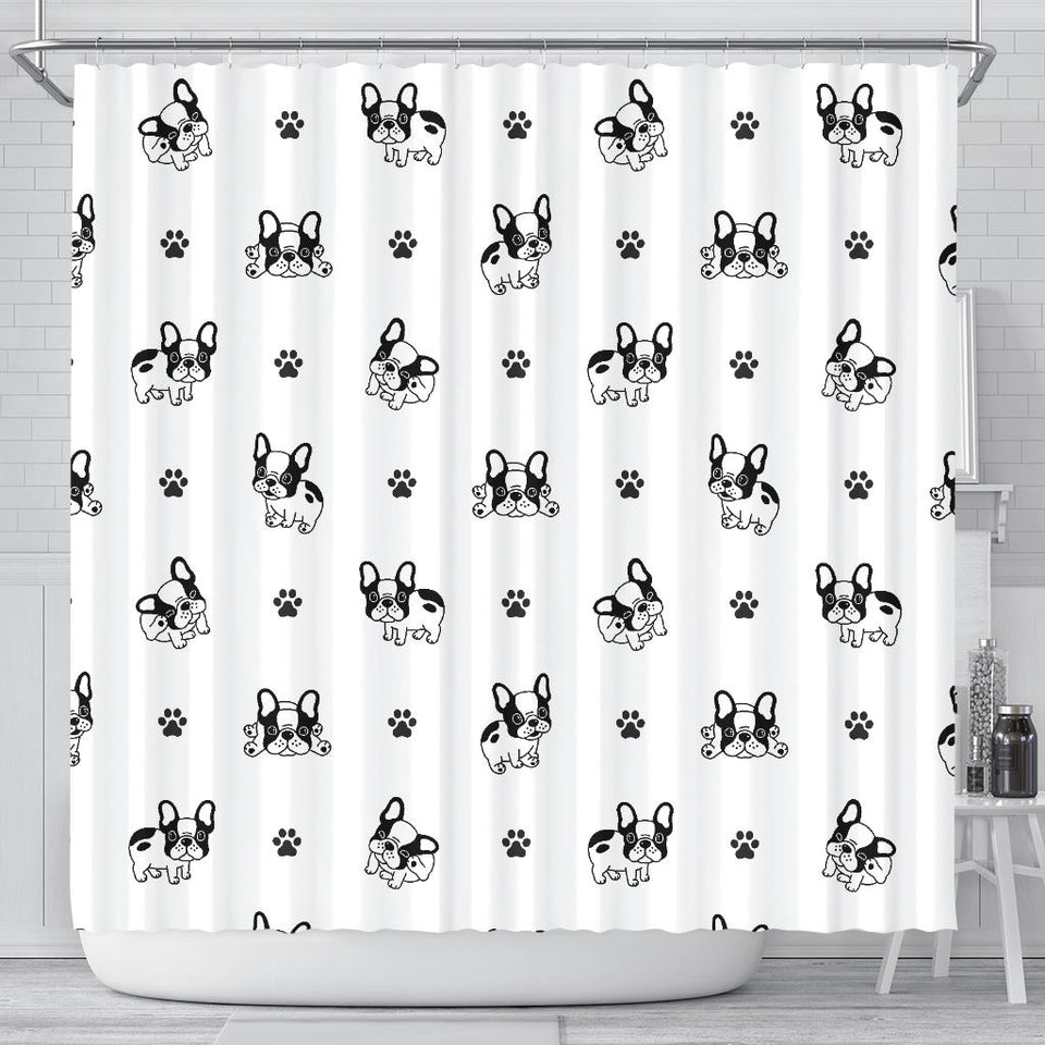 Cute French Bulldog Paw Pattern Shower Curtain Fulfilled In US