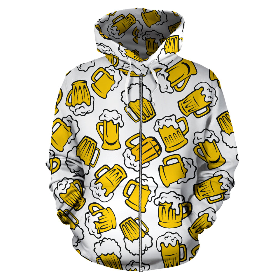 Beer Design Pattern Zip Up Hoodie