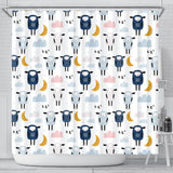 Cute Sleeping Sheep Moon Cloud Pattern Shower Curtain Fulfilled In US