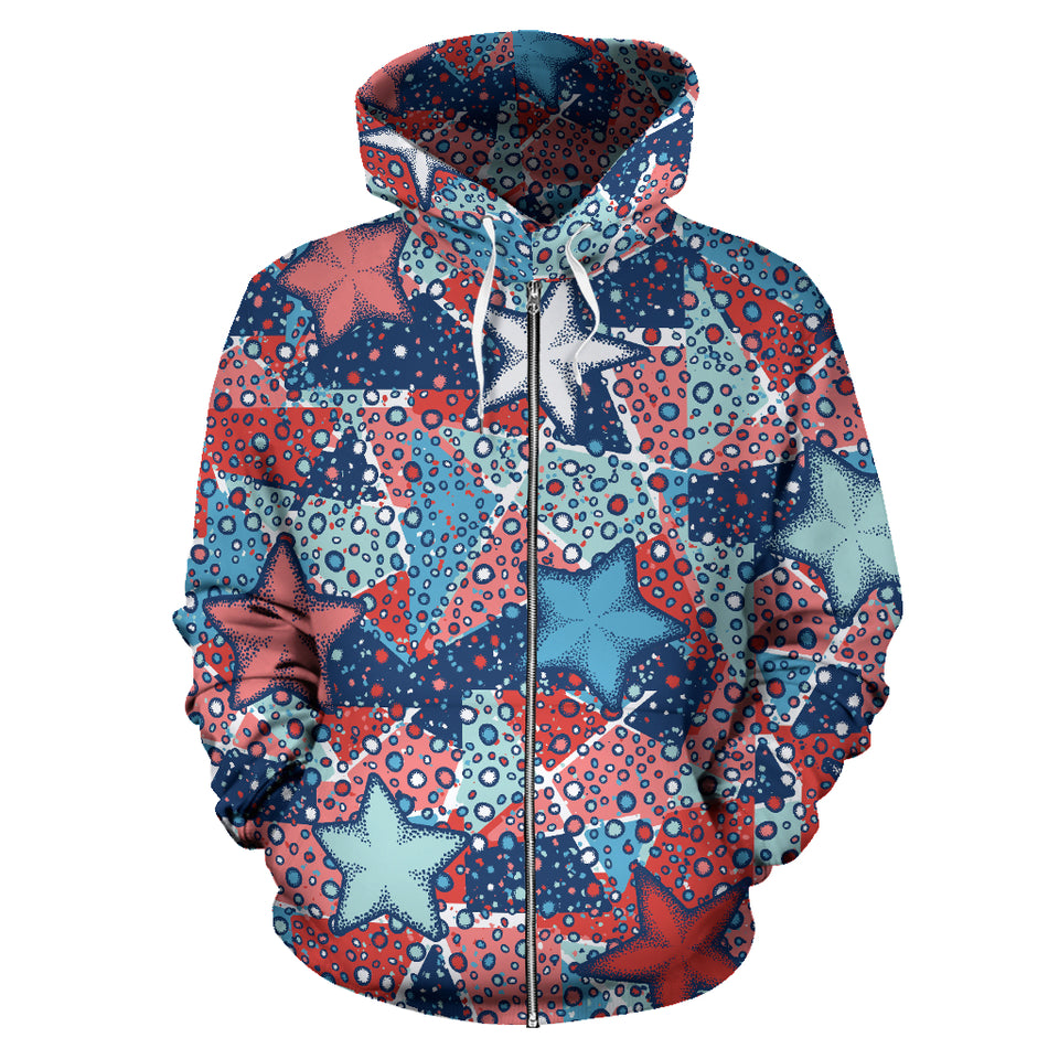Hand Drawn Colorful Starfish Zip Up Hoodie