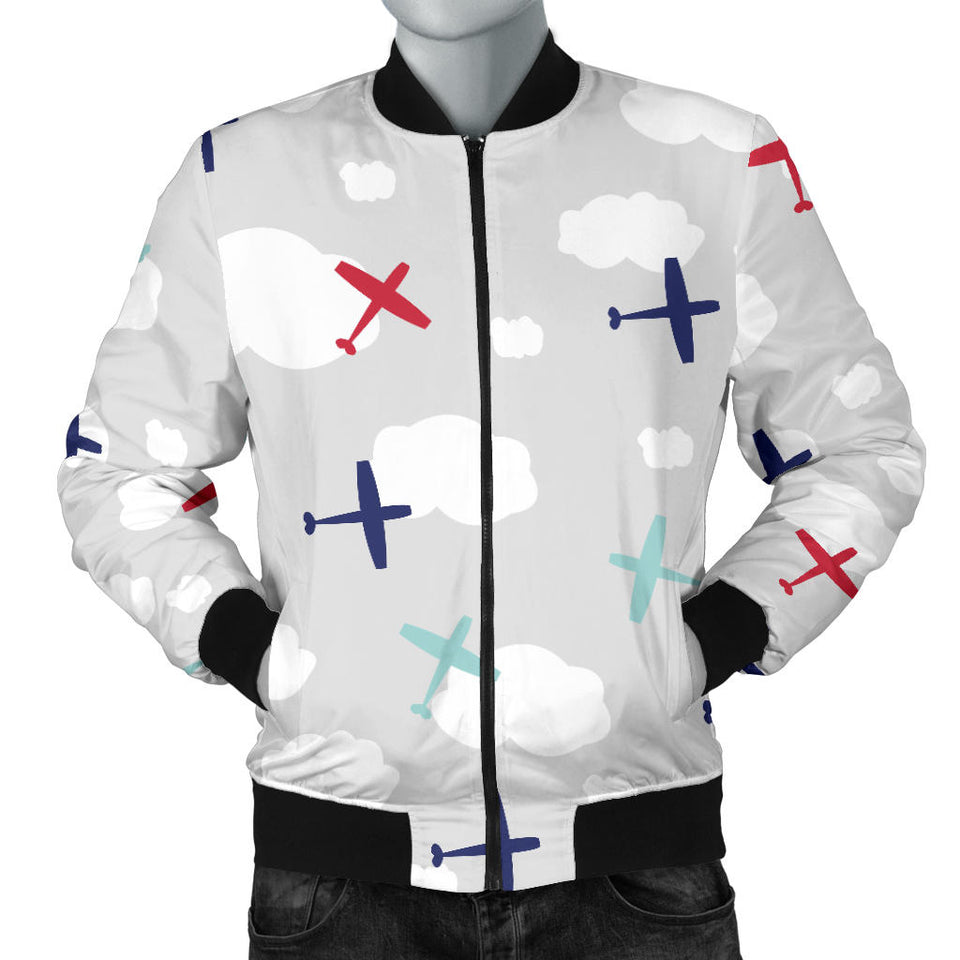 Airplane Cloud Grey Background Men'S Bomber Jacket