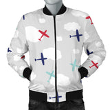 Airplane Cloud Grey Background Men'S Bomber Jacket