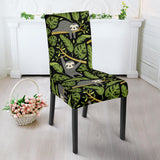 Cute Sloths Tropical Palm Leaves Black Background Dining Chair Slipcover