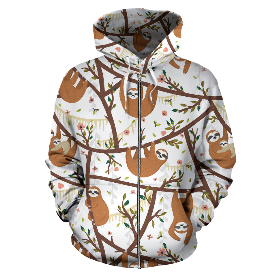 Sloths Hanging On The Tree Pattern Zip Up Hoodie