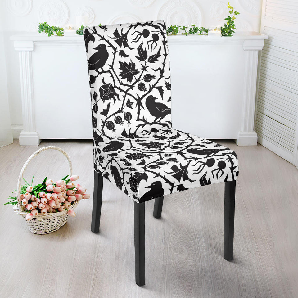 Crow Dark Floral Pattern Dining Chair Slipcover