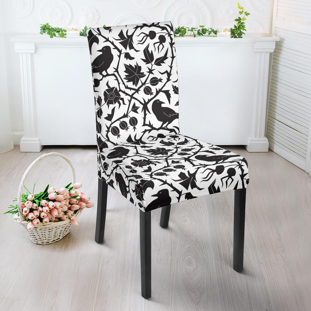 Crow Dark Floral Pattern Dining Chair Slipcover