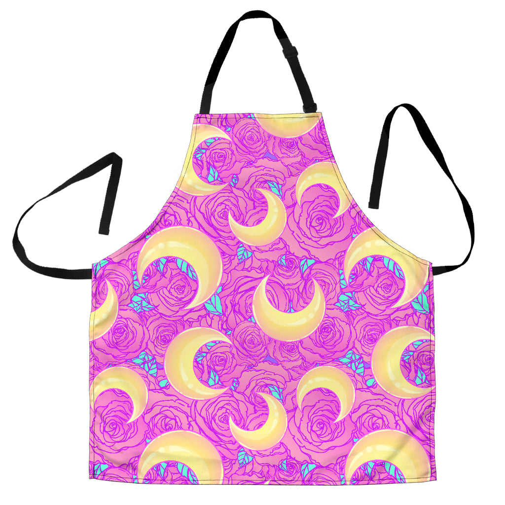 Moon Pink Rose Background Adjustable Apron