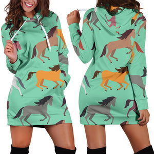 Colorful Horses Pattern Women'S Hoodie Dress