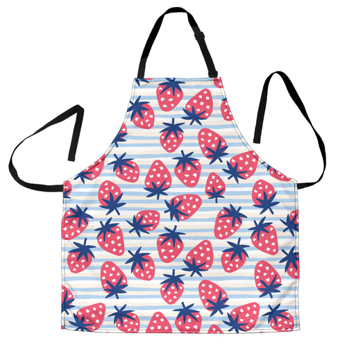 Strawberry Pattern Blue Lines Background Adjustable Apron