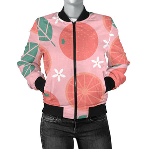 Grapefruit Leaves Flower Pink Background Women'S Bomber Jacket