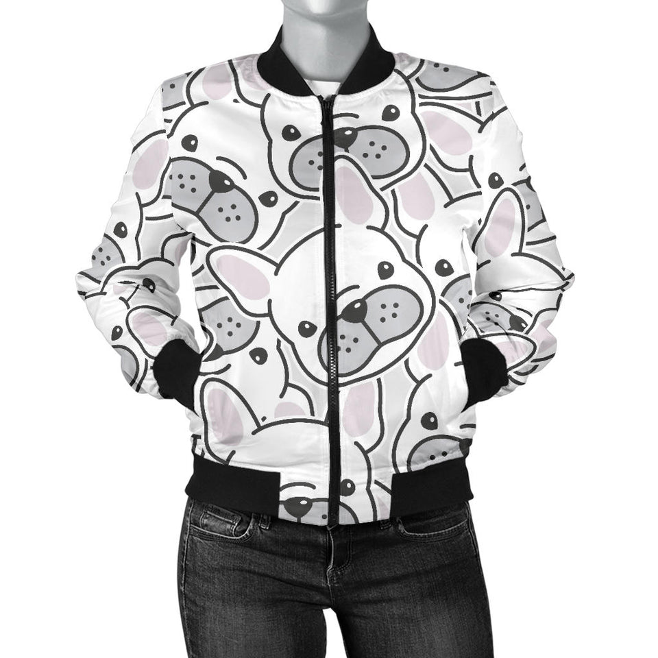 Cute French Bulldog Head Pattern Women'S Bomber Jacket
