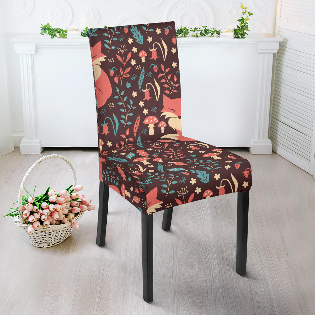 Fox Leaves Mushroom Pattern Dining Chair Slipcover