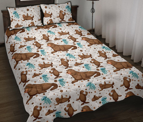 sea lion Seals jellyfish pattern Quilt Bed Set