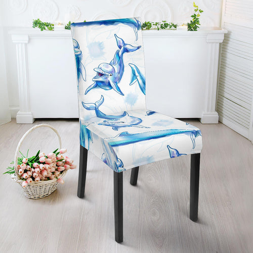 Watercolor Dolphin Pattern Dining Chair Slipcover