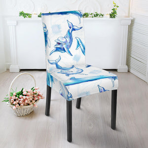 Watercolor Dolphin Pattern Dining Chair Slipcover