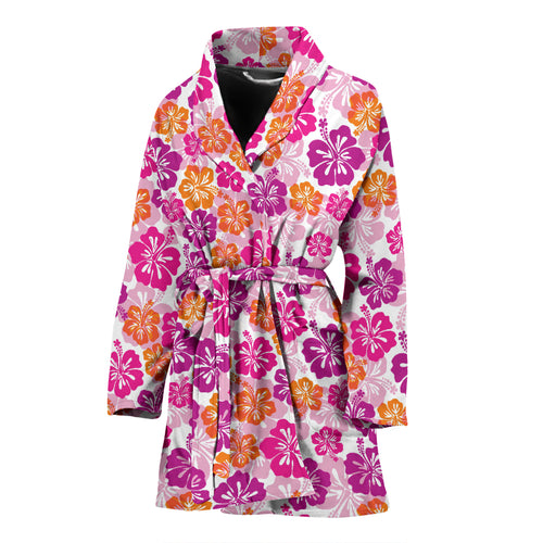 Hibiscus Pattern Print Design 01 Women's Bathrobe