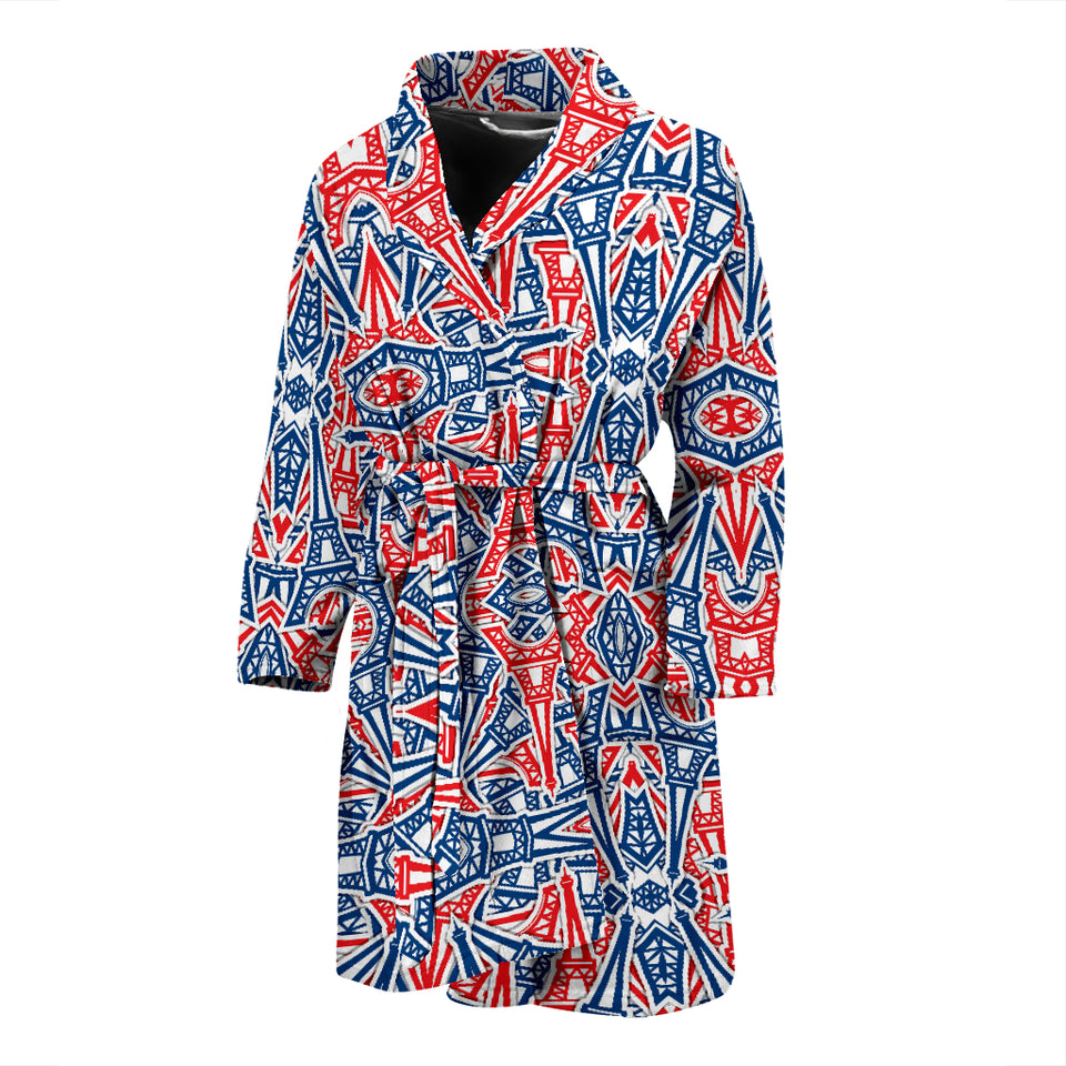 Eiffel Tower Pattern Print Design 02 Men's Bathrobe