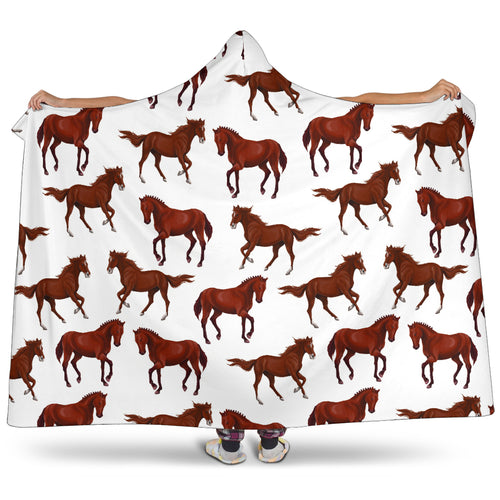 Horses Running Pattern Background Hooded Blanket