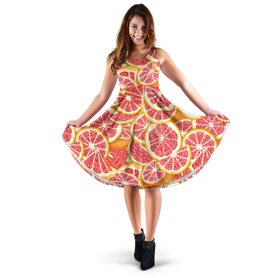 Tropical Grapefruit Pattern Sleeveless Midi Dress