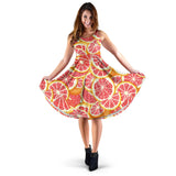 Tropical Grapefruit Pattern Sleeveless Midi Dress