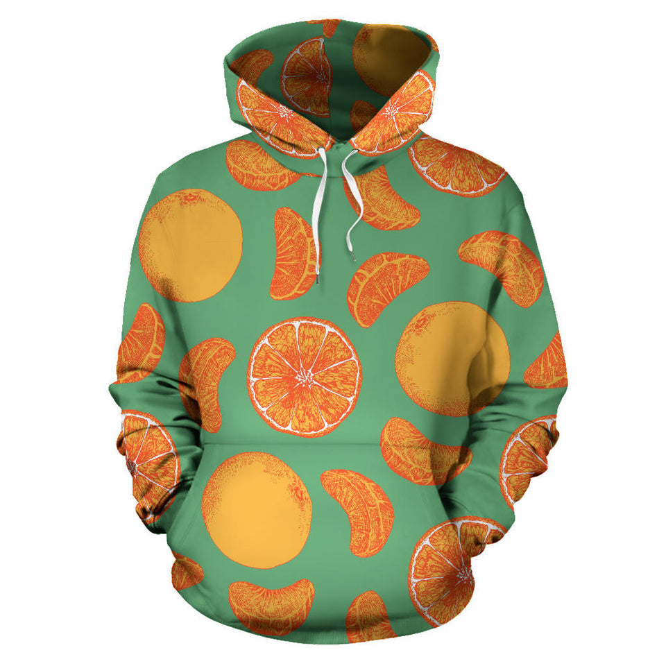 Orange Fruit Pattern Green Background Men Women Pullover Hoodie
