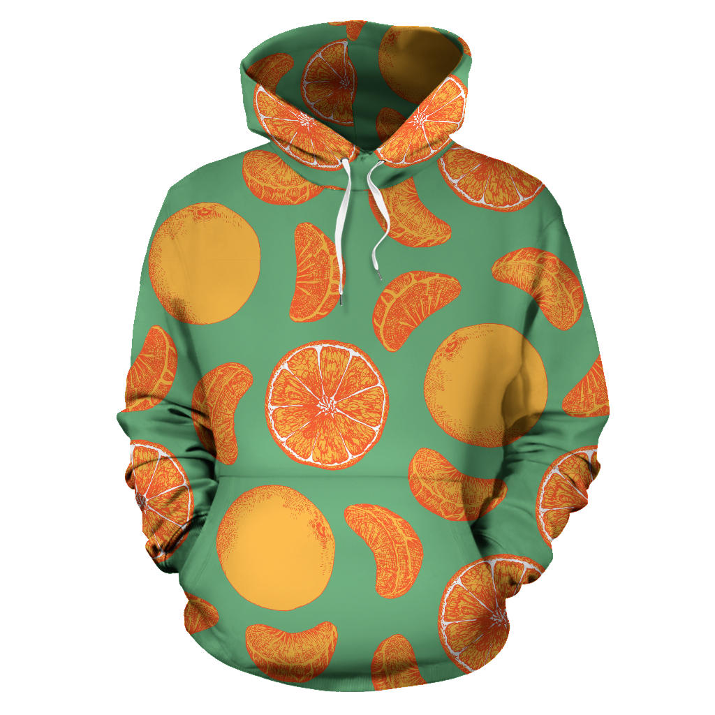 Orange Fruit Pattern Green Background Men Women Pullover Hoodie