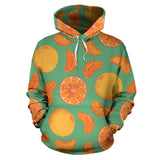 Orange Fruit Pattern Green Background Men Women Pullover Hoodie