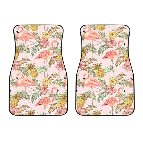 Pink Flamingo Birds Pineapples Hibiscus Flower Pattern Front Car Mats