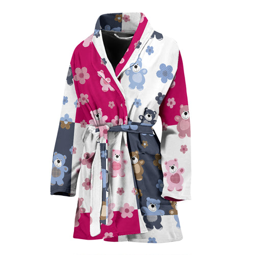 Teddy Bear Pattern Print Design 03 Women's Bathrobe