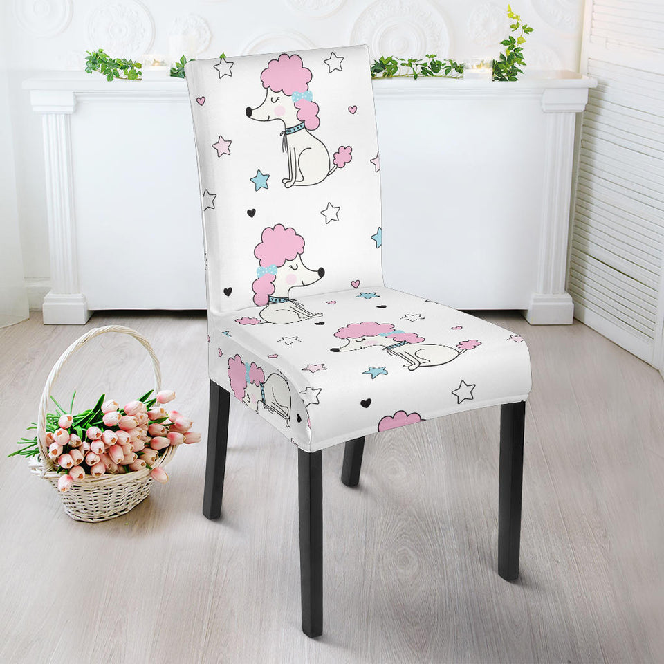 Cute Poodle Dog Star Pattern Dining Chair Slipcover
