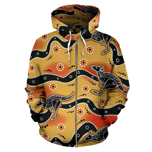 Kangaroo Australian Aboriginal Art Pattern Zip Up Hoodie