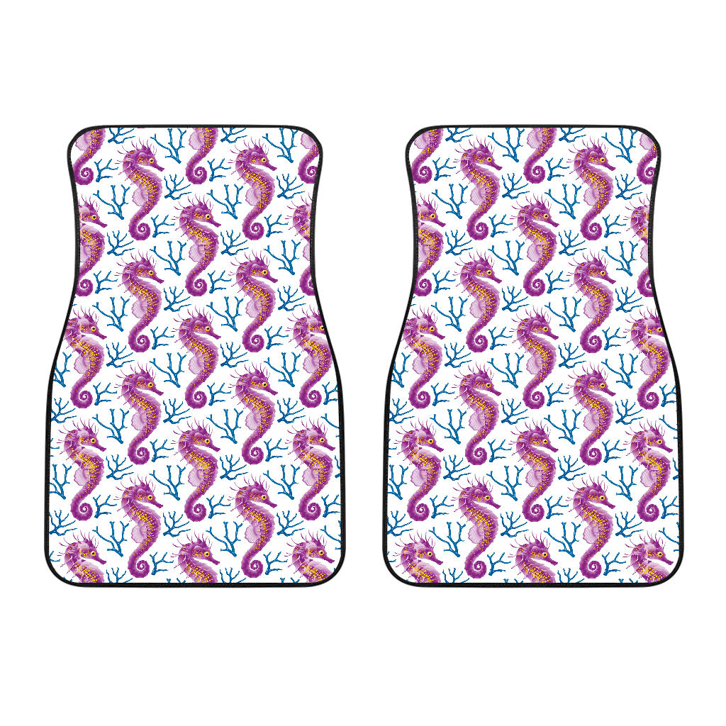 Purple Seahorse Blue Coral Pattern Front Car Mats